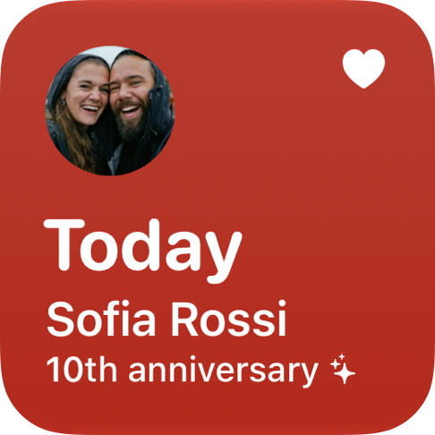 O widget pequeno do Honeyday em vermelho: hoje são os dez anos de casamento de Sofia Rossi